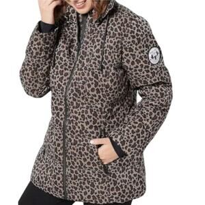 ARCTIC EXPEDITION CANADA 2X Down Jacket Hood Wind Rain Resistant Leopard Print